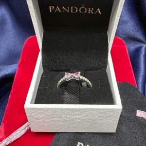 Pandora 925 Sterling Silver Cubic Zirconia Ring 🎀 Pink Bow Feminine